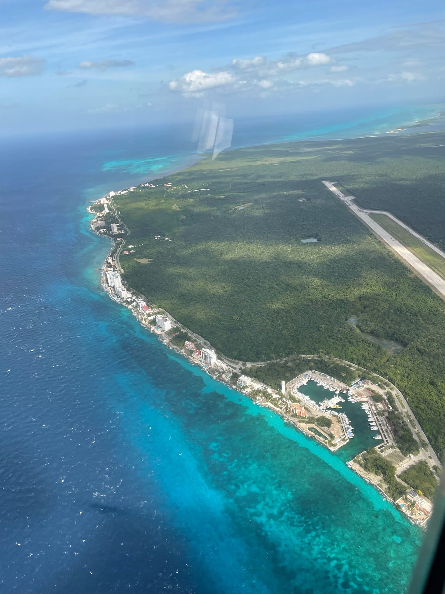 Aerial view of Cozumel’s north shore and reef